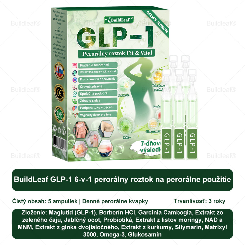 💖BuildLeaf® GLP-1 6-v-1 Health Solution Perorálna tekutina (Len raz denne, viditeľné zmeny už za 7 dní) Pre obezitu, kardiovaskulárne ochorenia, cukrovku, spánkové apnoe, zdravie čriev, problémy s kĺbmi a ďalšie