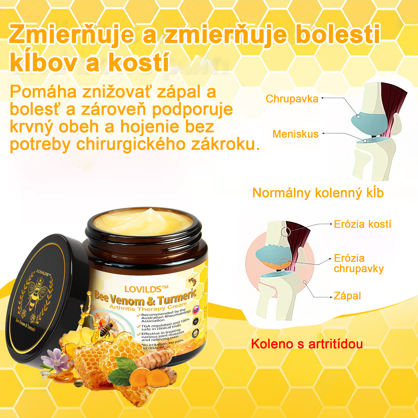 LOVILDS™ Včelí jed a kurkumový terapeutický krém na artritídu (👩🔬Špecializovaný na ortopedické ochorenia a bolesti kĺbov👩🔬)